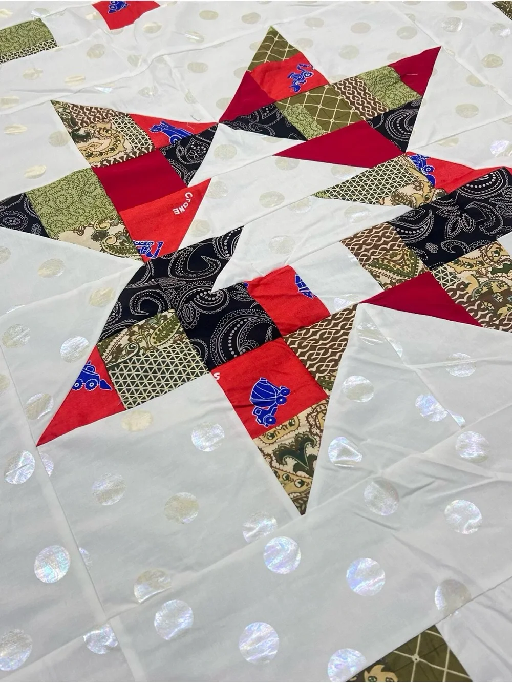 Handmade Christmas Pine Tree Star Baby Quilt Top 47x47